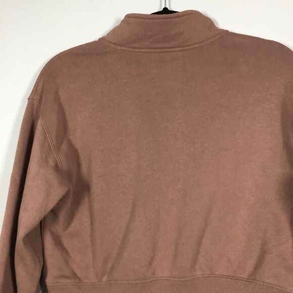 BP Brown Preppy Minimalist Neutral Clean Girl Cropped Collared Sweatshirt M - Picture 8 of 9